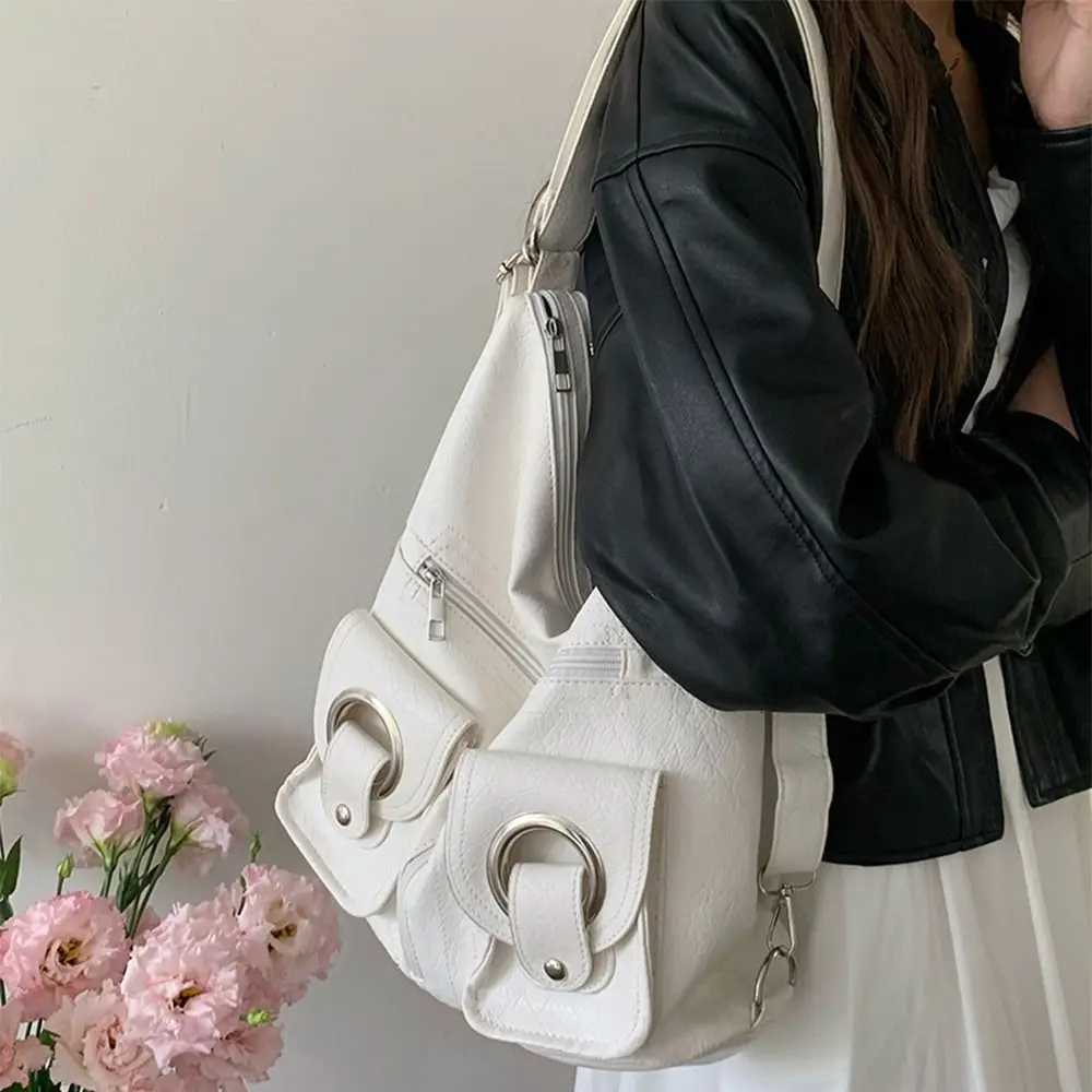 Portable Y2K Retro Shoulder Bag Large Capacity Soft Leather Vintage Backpack Fashion Korean Locomotive Pack GirlsW251115