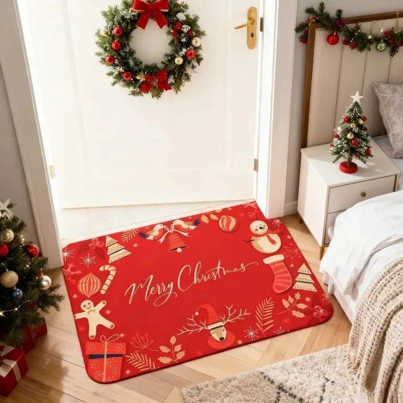 Christmas Entrance Door Mat Crystal Velvet Non-Slip Absorbent Floor Mat for Front Door Bathroom Home Decor Welcome Mat for XmasM251117