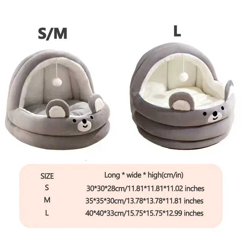 Cat Litter Bed Soft and Cozy with Plush Ball Semi-Closed Puppy Kitten Cave Bed Removable Cute Cartoon Pet LitterM251117