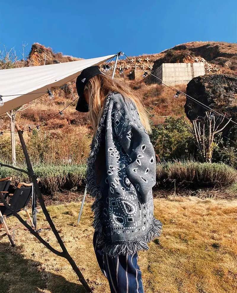 Gray Winter Open For Women Warm Cashmere Fringes Hem Over-Sized Brand Cardigan Coat Belted Sweater