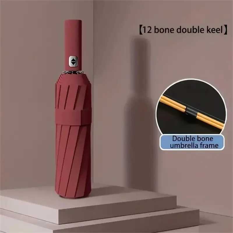 12 Bone Black Glue Fully Automatic Umbrella with Thick and Durable Keel Three Fold Umbrella Uv Resistant Folding Umbrella C251117