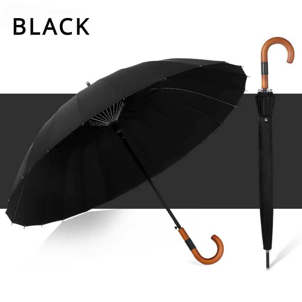 Long Handle Umbrella 24-Bone Solid Wood Handle Sturdy Wind Resistant Reinforcement Rainstorm Umbrella Large Automatic Umbrellas C251117