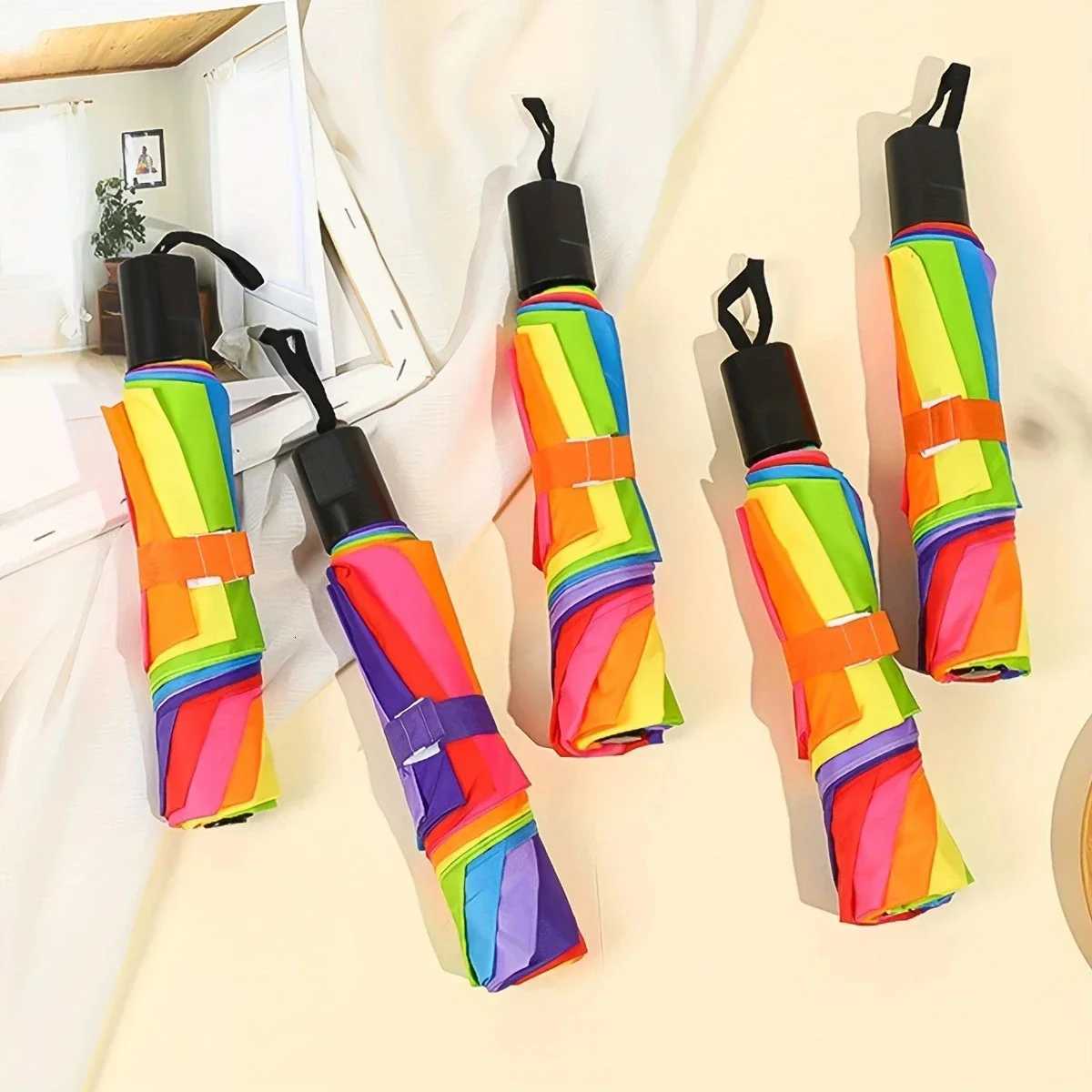 1pc - Rainbow Wonder - Portable Three- fold Umbrella with Short Handle Foldable Design for Effortless Style and Protection C251117