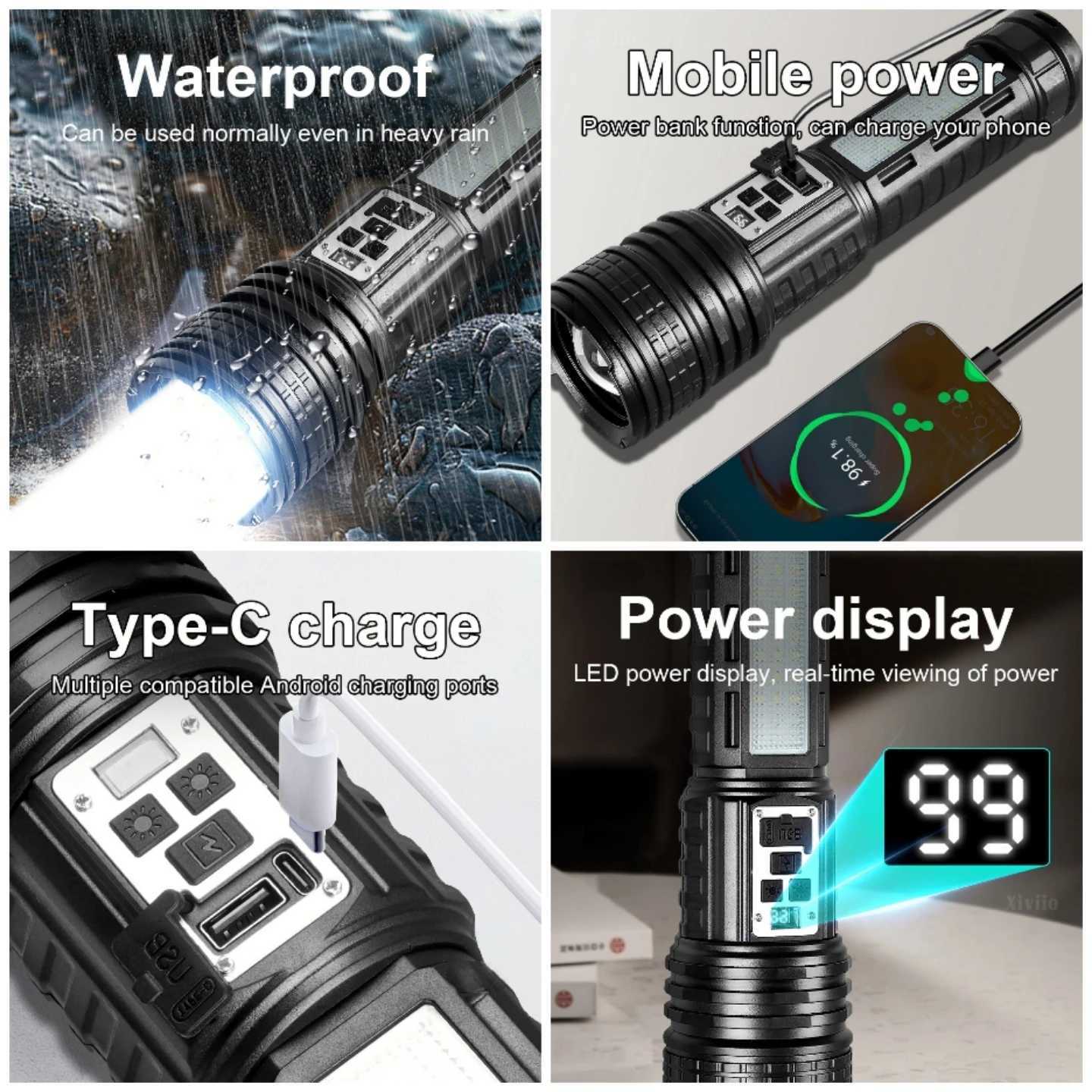 High Power Rechargeable Led Flashlight Super Big Flashlights 14 Modes with COB Multi-functional High-lumen Torch Outdoor Fishing M251117