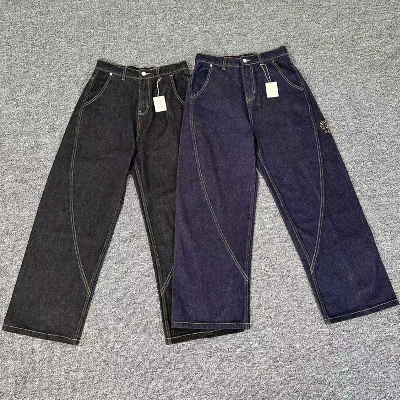 Classic Black Mertra Jeans Men Women Couples Loose Casual Straight-leg Pants Autumn Simple Letter Print Denim TrousersW251117