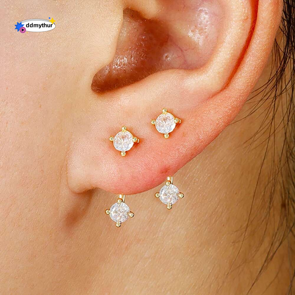 2PCS Exquisite Short Tassel Pendant Earrings for Women Trendy Cubic Zirconia Stud Earring Party Wedding Jewelry Accessories Gift ddmythur