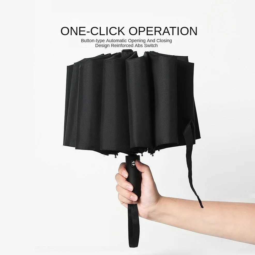 23 inch automatic folding umbrella business mens large double umbrella black rubber rain and rain dual-use umbrella three fo C251117