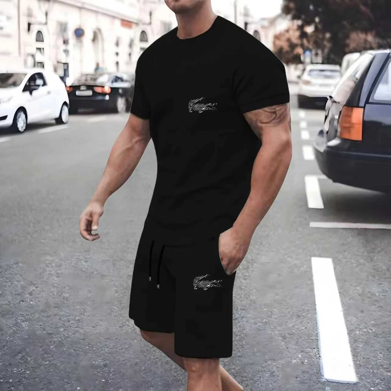 2015 Summer Fashion Printed Mens Shorts Set Mens Fast Drying Breathable Sports Set Short Sleeve T-shirt Set Mens Jogging Set Z250417