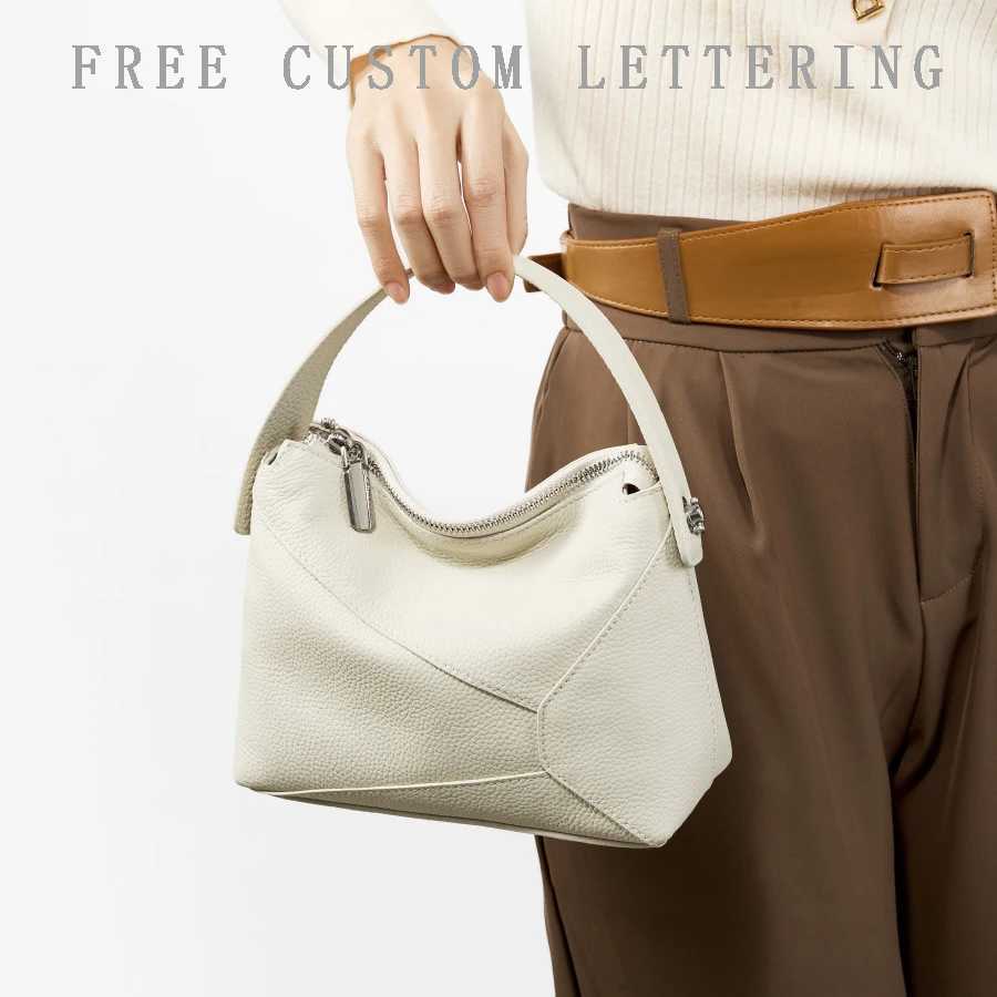 Top layer cowhide geometric pillow bag 2025 new genuine leather commuter one-shoulder crossbody bag fashionable ladies handbagW251117