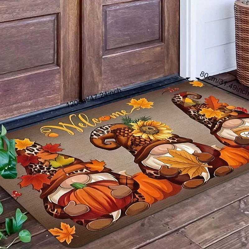 Charming WELCOME Dwarf Doorway Christmas MatNon-Slip Mat with Festive Pumpkin Design for Indoor/Outdoor EntrywaysM251117