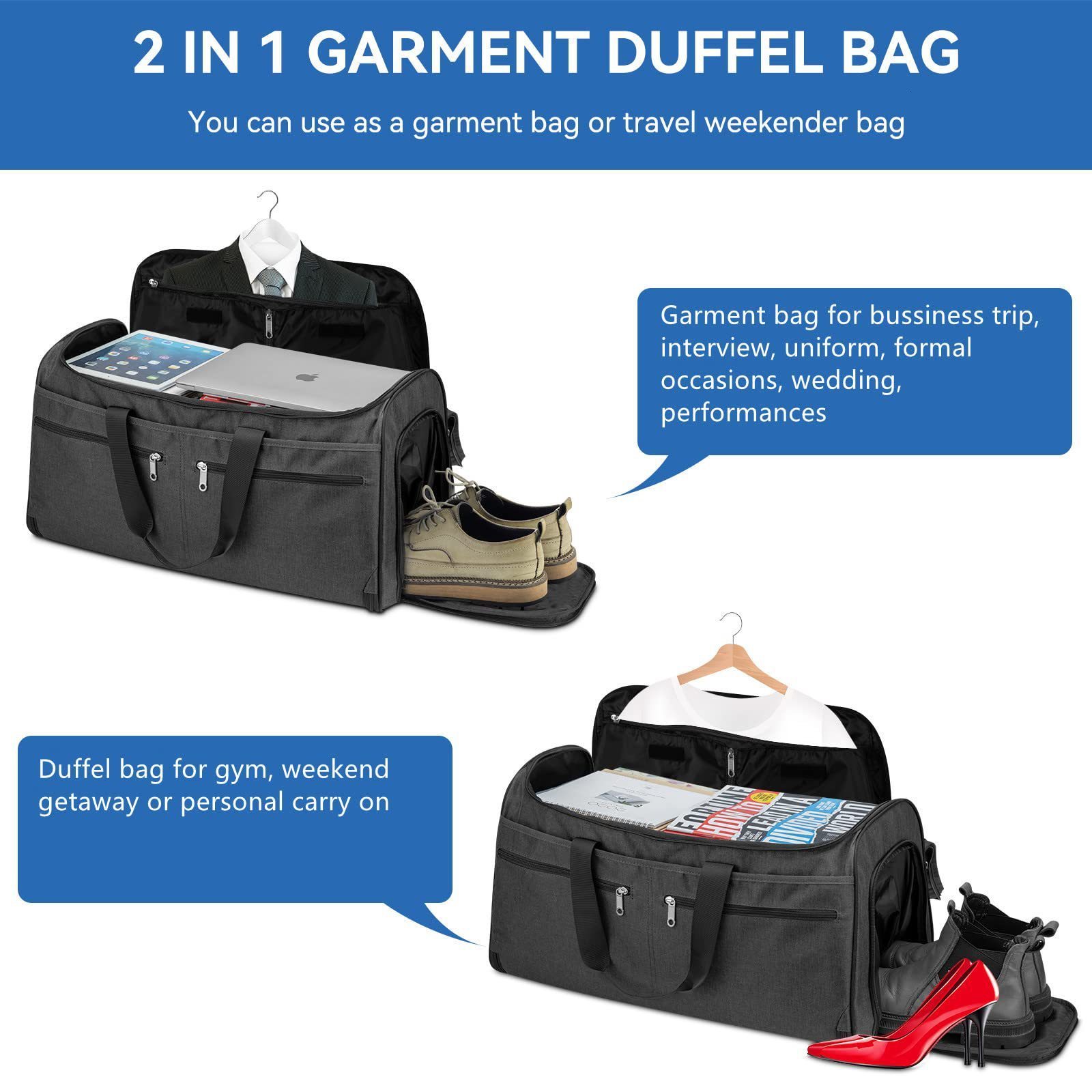clothing convertible mens bag -2-in-1 hanging luggage set business travel bag for easy carrying 241125