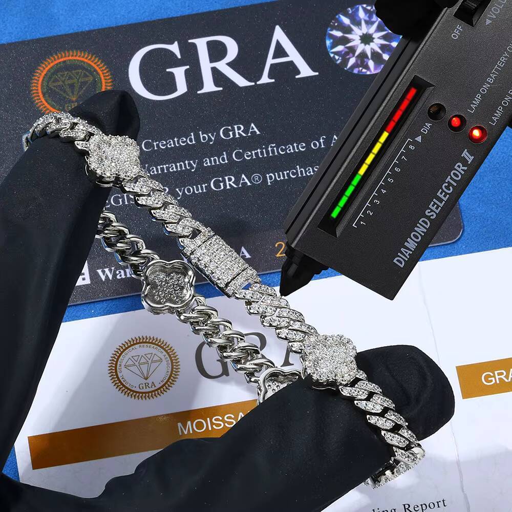 Fine Jewelry S925 Silver VVS D Colour Moissanite Bracelet Iced Out Four Leaf Clover Cuban Link Chain Hip Hop Men Bracelet