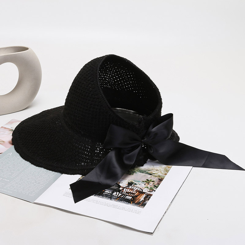 Women Summer Wide Brim Foldable Sun Hat Outdoor AntiUV Beach Visor Caps Empty Top Straw Fashion Bowknot Breathable Cap 250118