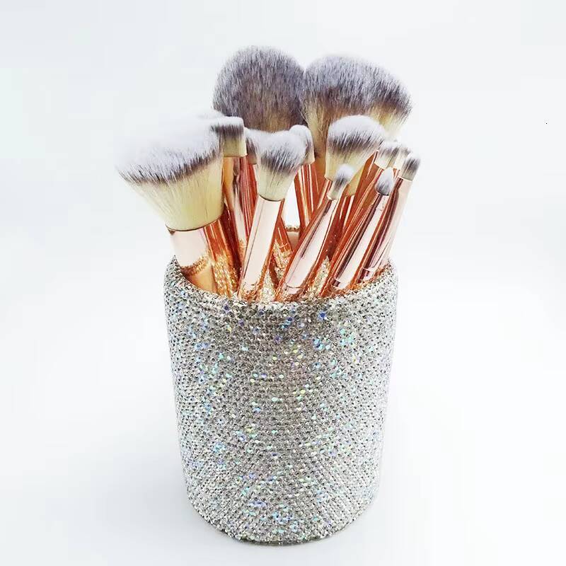 High End Cosmetics Beauty Tool Spa Headband Makeup Sponges Diamond Bling Rhinestone Makeup Brushes Set With Gift Box