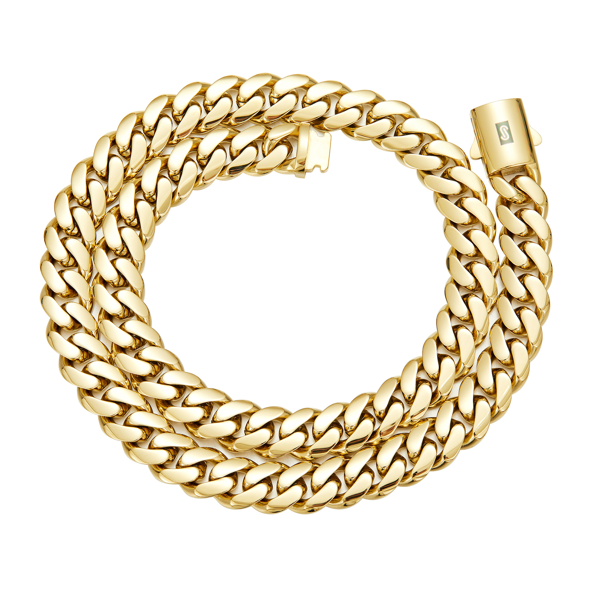 Hip Hop Solid Stainless Steel Cuban Chain Necklace 14K Gold Plated Spring Clasp Jewelry Accessories