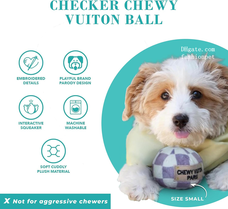 Plush Designer Dog Toys with Interactive Squeaker, Dog Checker Chewy Vuiton Handbag, Stimulating Pet Enrichment, Machine-Washable & Safe Materials for - view 3