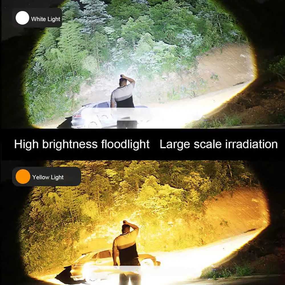 2025 Newest 10000mah Powerful white and yellow laser dual light source flashlight 3000W tactical flashlight emergency spotlight M251117