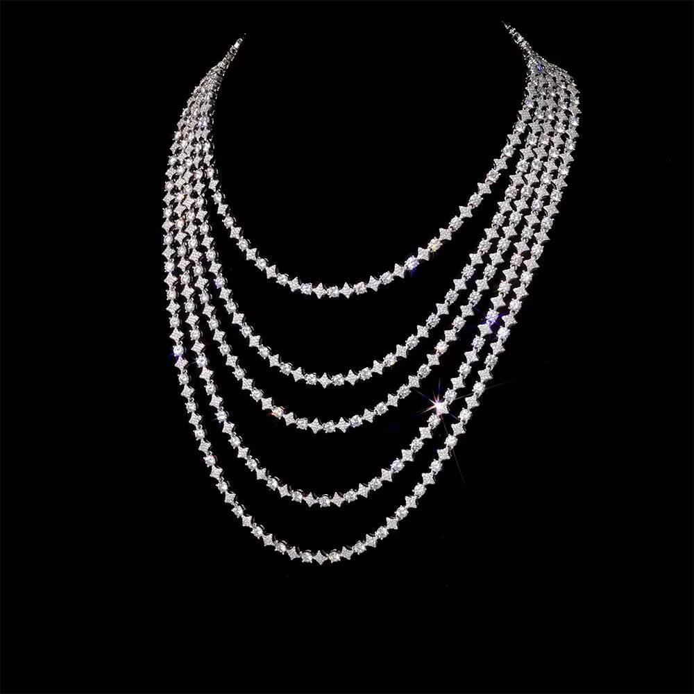 Laboratory cultivation of Moissanite Iced Out Tennis Chain Necklace 6mm Spring Lock Clasp Round Zircon Star Design Sparkling Diamond Hip Hop Jewelry