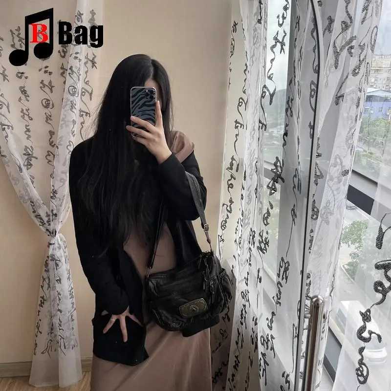 Y2K Gothic Womens Girls Punk Handbags Harajuku Fashion Large Capacity Soft Leather One Shoulder Crossbody Bag Trendy TotesW251115