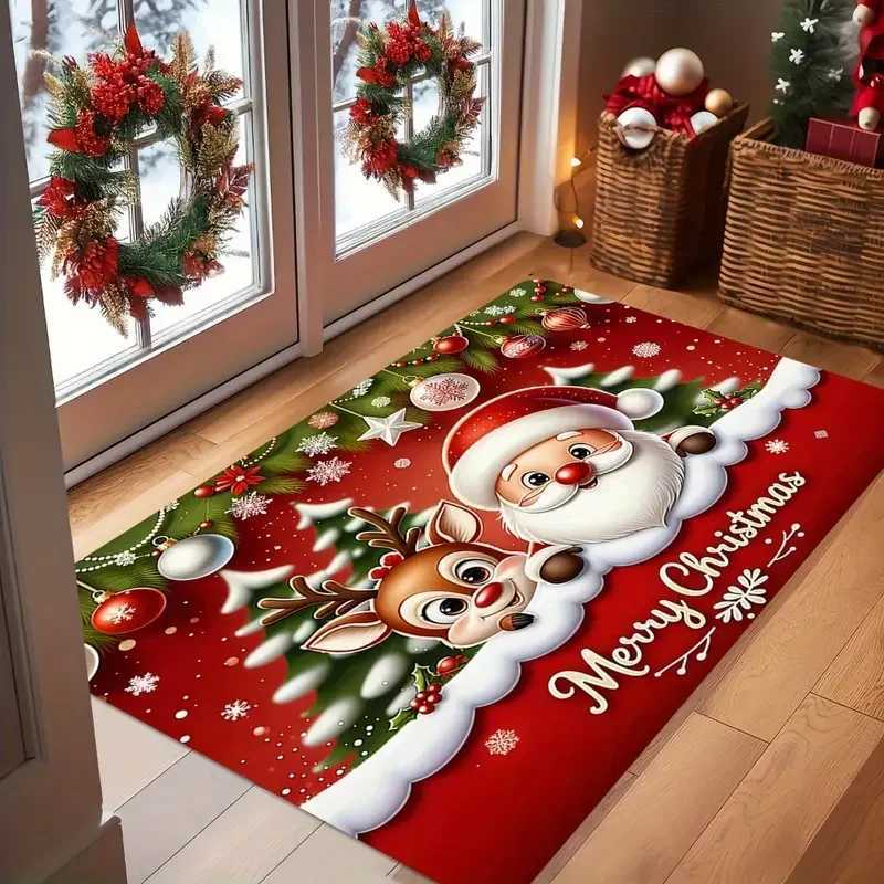 VIKAMA 1PC Santa and Elk Pattern Doormat for Home Holiday Decor Christmas Home Decor Mat Entrance Welcome Doormat Home RugM251117