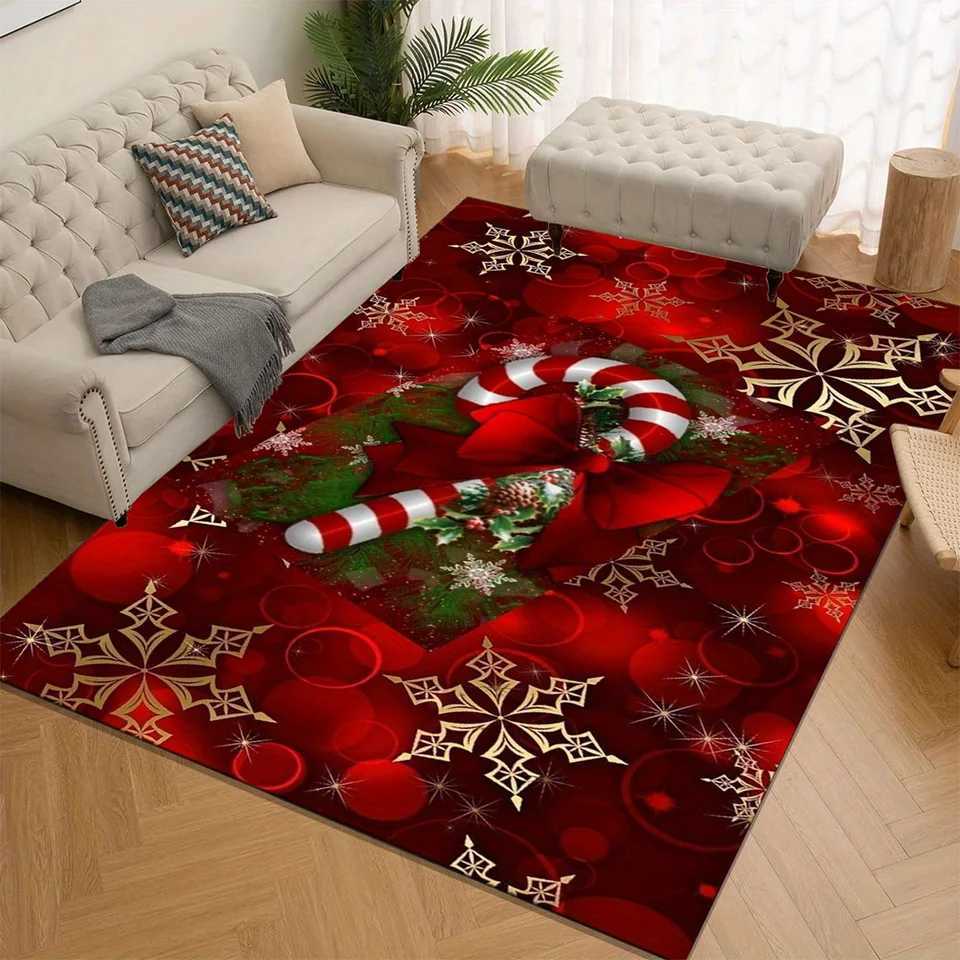 Candy Cane Print Area Rug - For Outdoor Patio Garden Yard Living Room Bedroom Hallway Kitchen Christmas Home DecorM251117