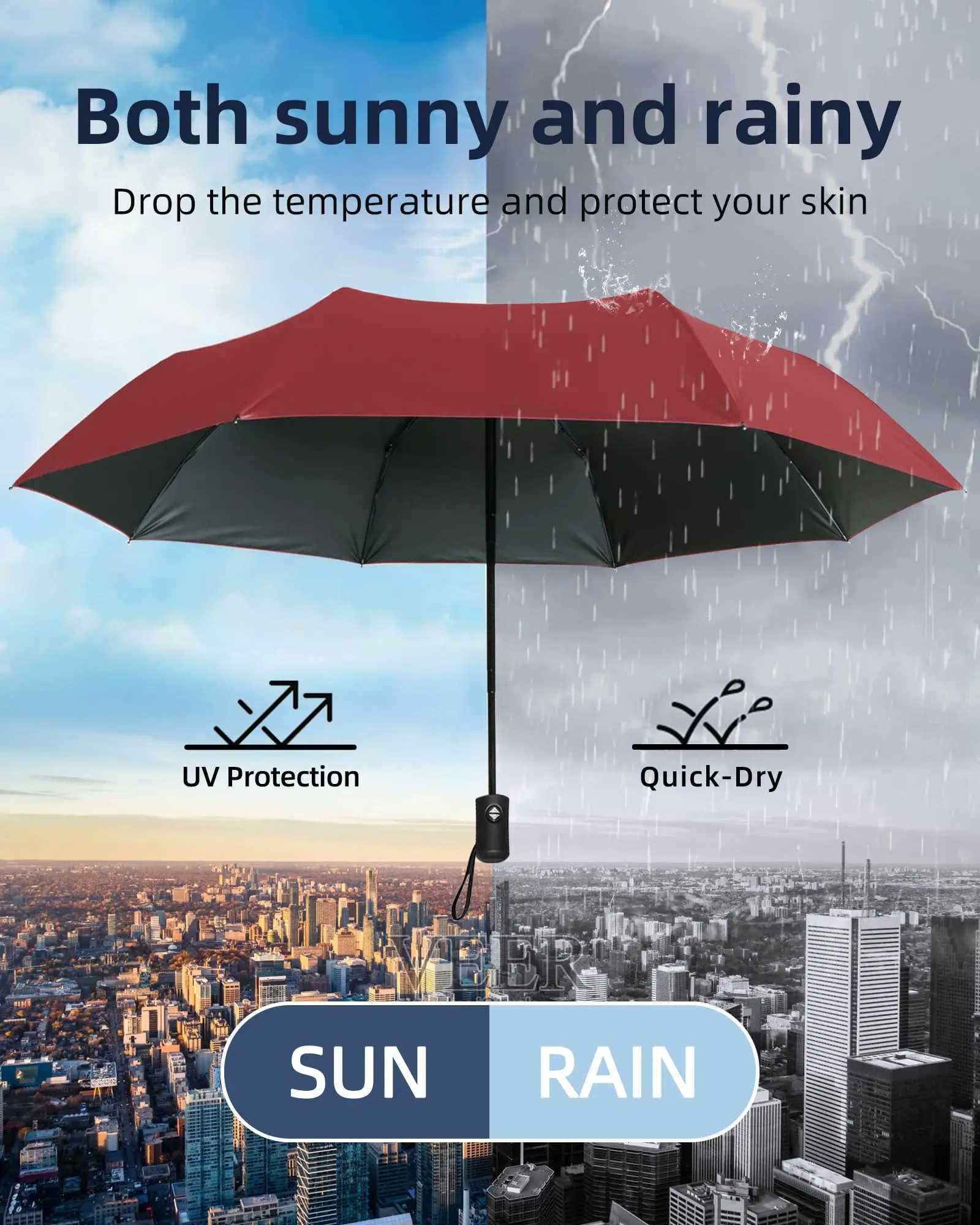 12 Bone Black Glue Fully Automatic Umbrella - Thick Durable Keel Three-Fold UV Resistant Folding Design for Protection And Style C251117