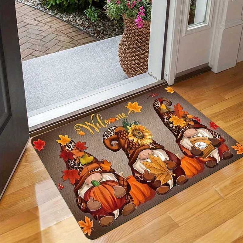 Charming WELCOME Dwarf Doorway Christmas MatNon-Slip Mat with Festive Pumpkin Design for Indoor/Outdoor EntrywaysM251117