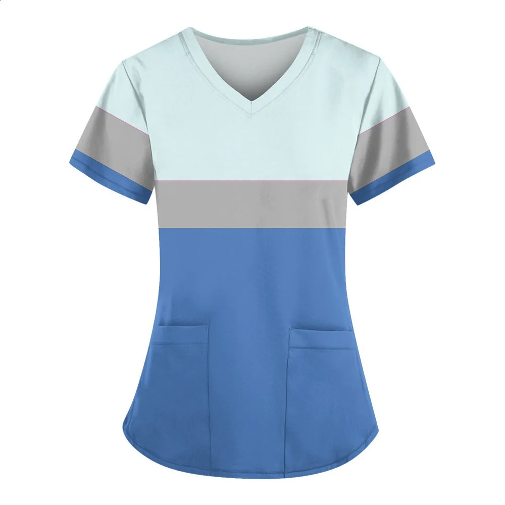 Scrubs for Women Trendy Nursing Workwear Summer Short Sleeve V Neck Uniforms Cute Casual Scrub Tops with Pockets 2025 250415