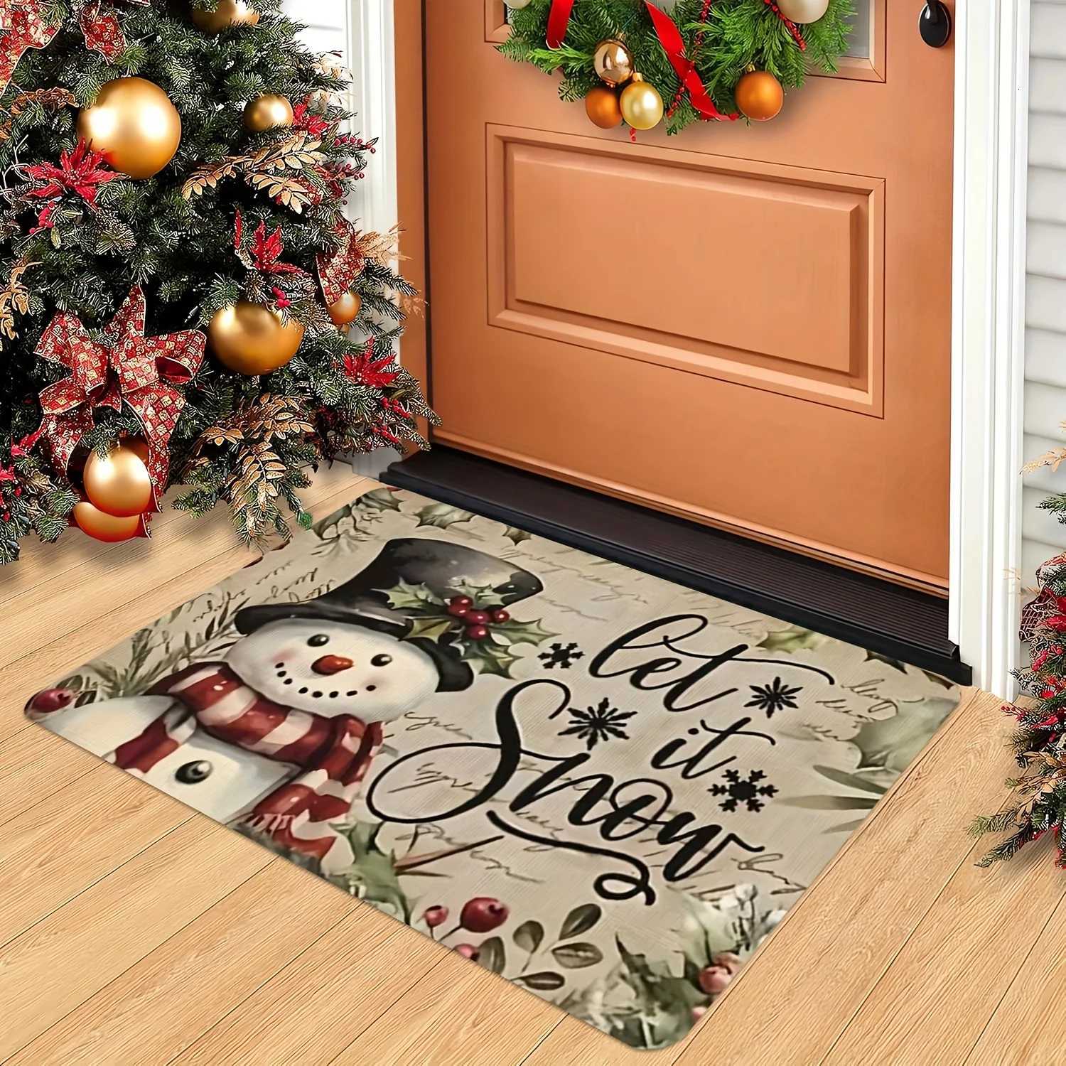 VIKAMA Christmas Carpet Doormat Carpet For Live Room Snowman Pattern Bedside Floor Mat Outdoor Carpet Welcome MatM251117