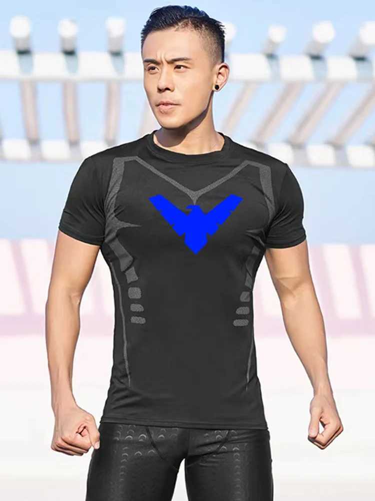 Mens Rashguard Jujutsu Bjj Fitness Running Training Shirt Boxing Shirt Compression Nightwing Printed Top W250417