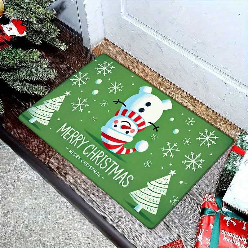 Flannel Thickness Mat - 1pc Door Mat Winter Christmas Snowman Skid Resistant Mat Comfortable Floor Mat Merry ChristmM251117
