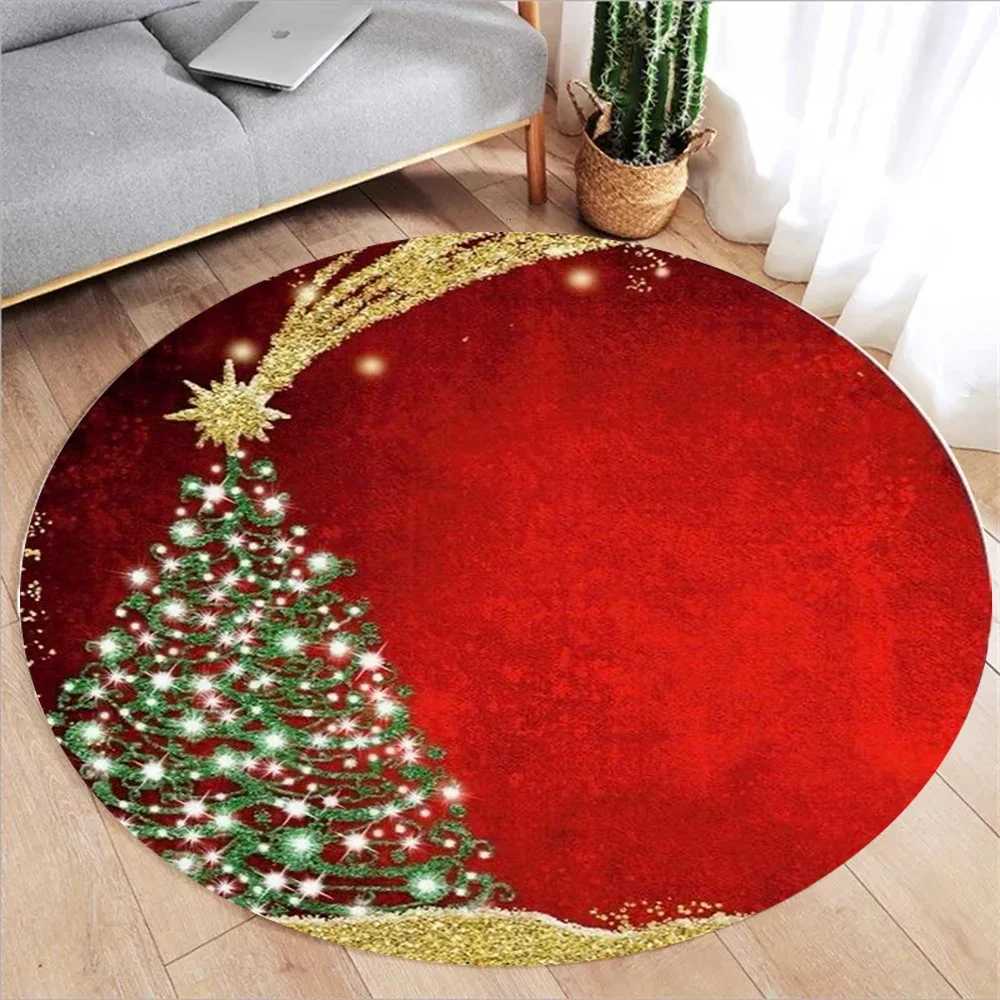 Christmas Tree Print Round Rug Soft Comfortable Holiday Gold Carpet for Living Room Bedroom Christmas DecorM251117