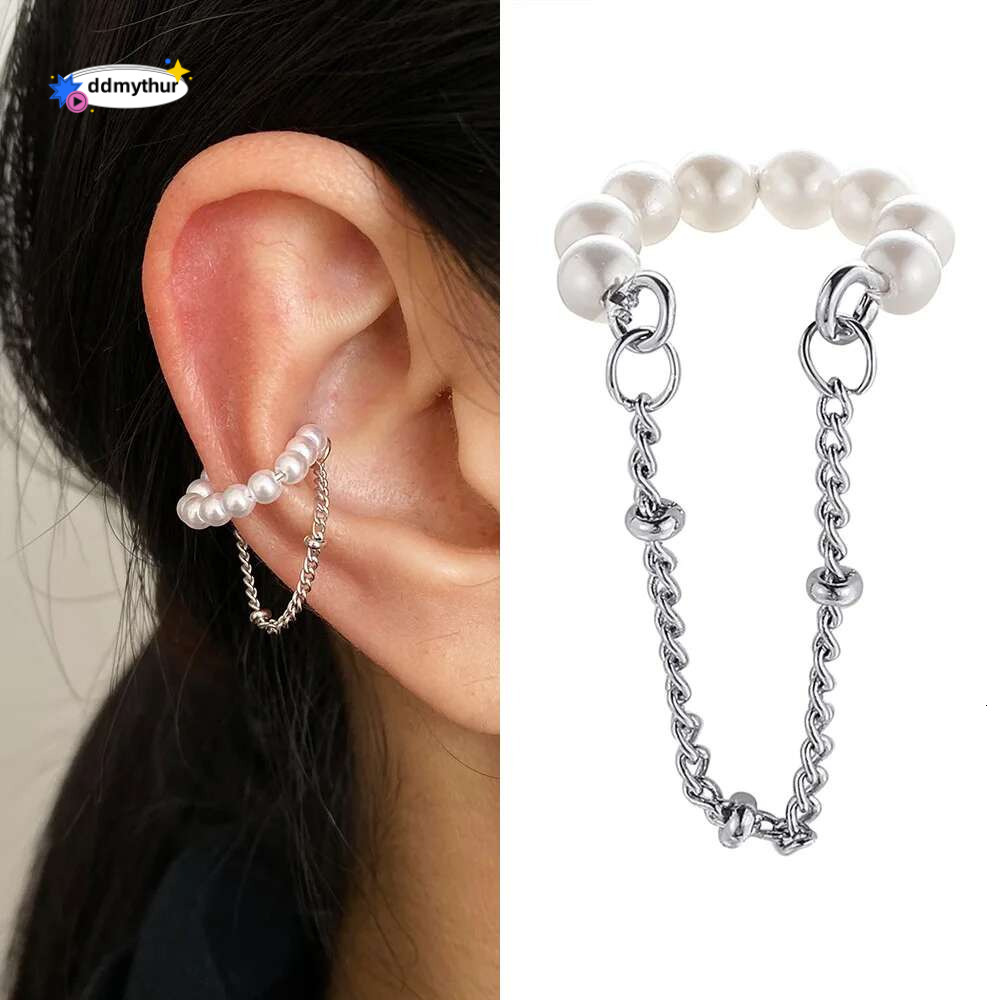 1PC Fashion Sier Pearl Clips Ear Cuff For Women Men Non-Piercing Fake Cartilage Wrap Earrings Wholesale Jewelry Girl Gift ddmythur