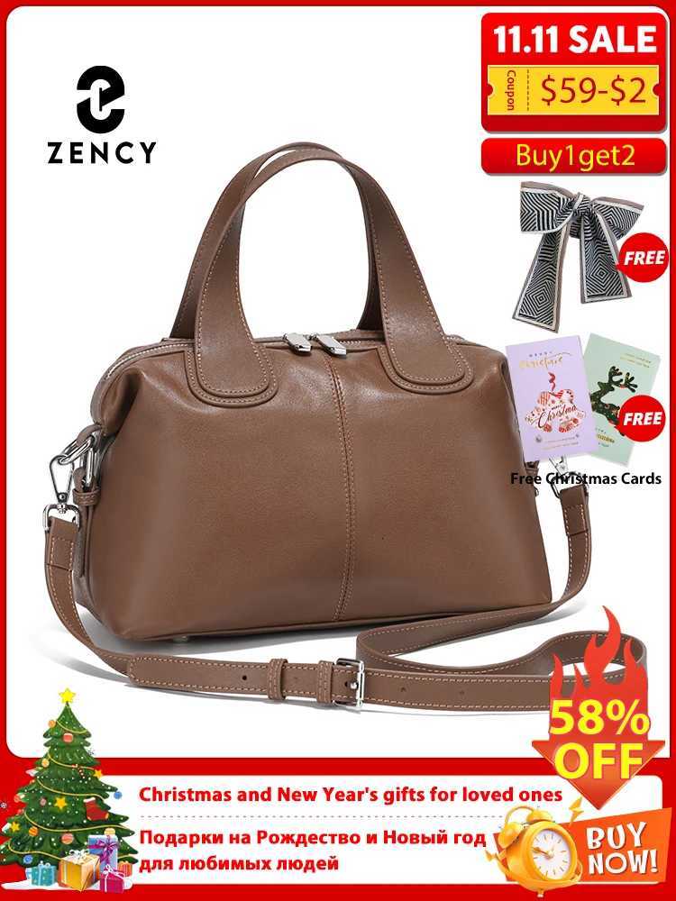 Zency Genuine Leather Top-handle Bag For Women Stylish Boston Bag Shoulder Handbag Bolsa Crossbody Large Capacity Satchel BagsW251115