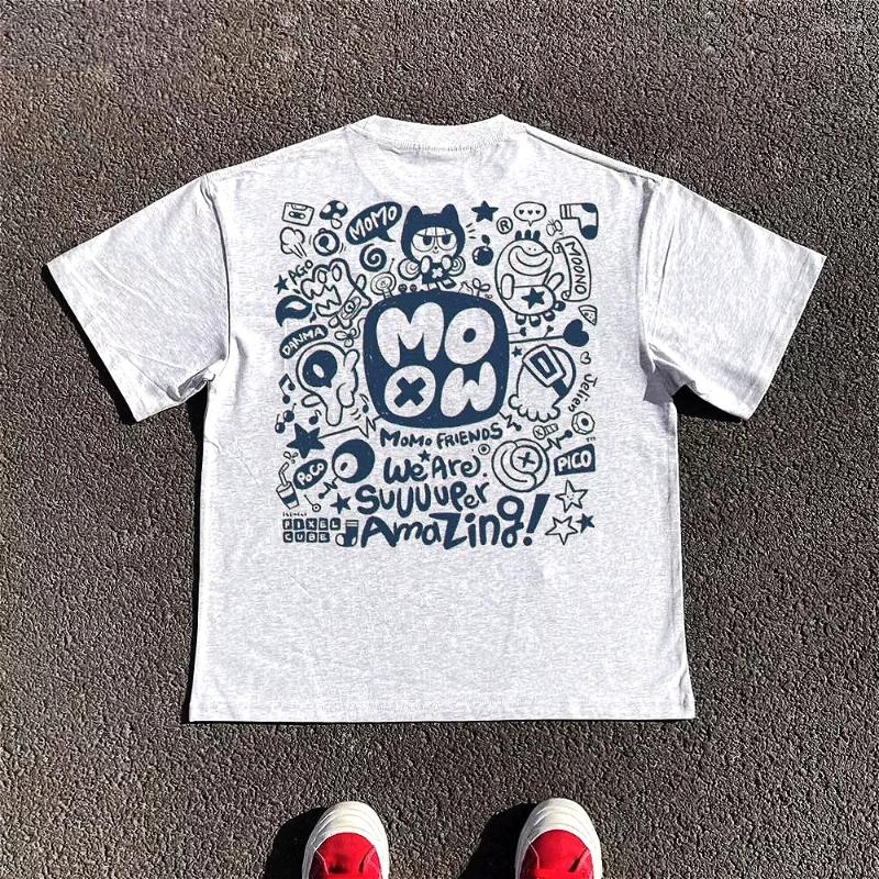 Men's T Shirts 2025 Niche Couple Dress Graffiti Style Printing Short-sleeved T-shirt 260g Cotton Hip-hop Fashion Top
