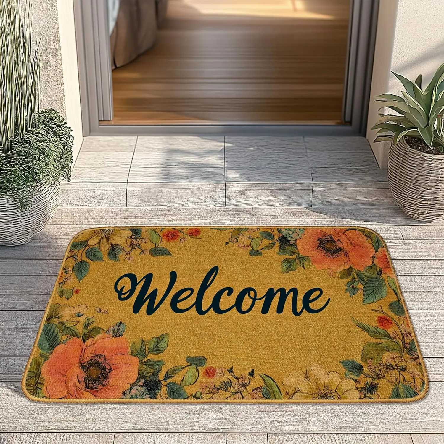 Christmas Fun Cat Welcome Door Mat Non-Slip Front Doormat for Indoor Summer Porch Decor Low Profile Entrance Rug for HomeM251117