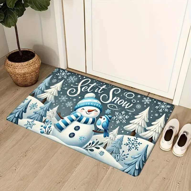 1PC Cozy Christmas Snowman Flannel Doormat-Non-Slip Machine Washable Durable No Fade Soft Absorbent Suitable For Home DecorM251117