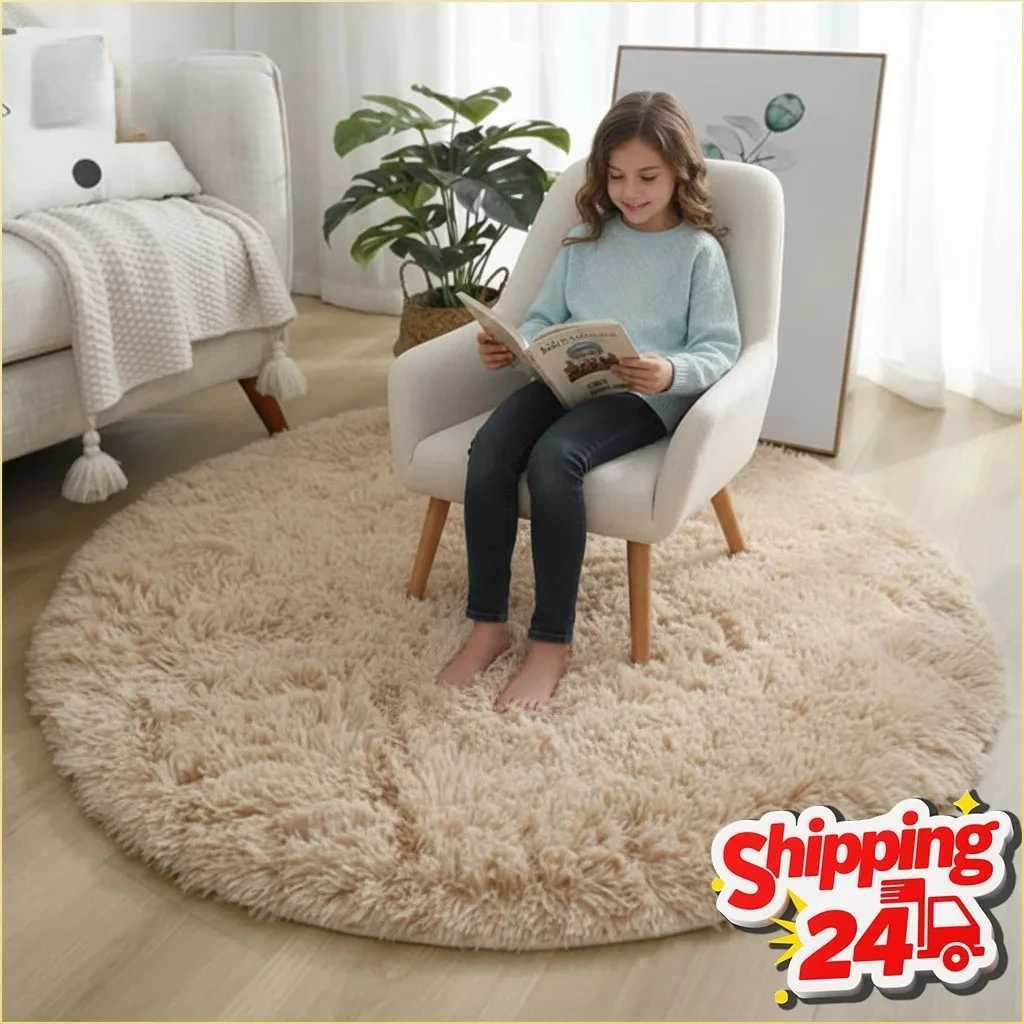 Round Fluffy Plush Carpet Super Soft Floor Mat for Bedroom Living Room Nursery Kids Room Home Cozy Decorative Area RugM251117