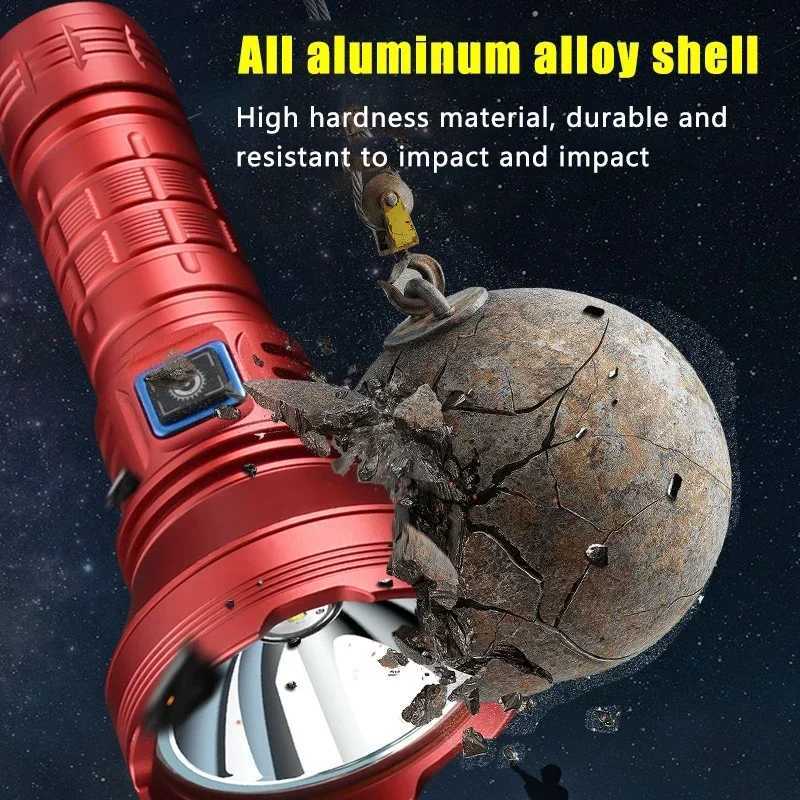 High Power BT90 5000LM LED Torch 50W Powerful Strong Light Long Range Flashlight USB C Rechargeable 18650/26650 Charging Torch M251117