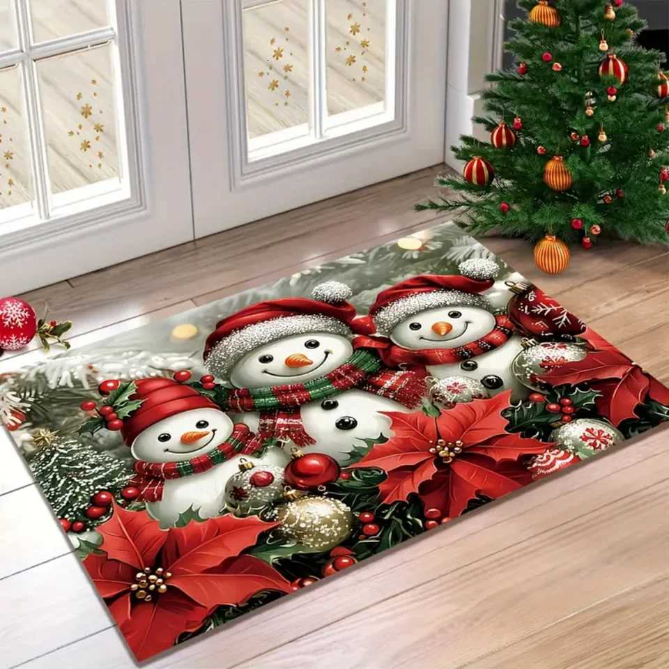 Cute Three Christmas Snowman Welcome Doormat Bathroom Balcony Non-Slip Dirt Resistant Floor Mat Christmas Day Decorative RugM251117