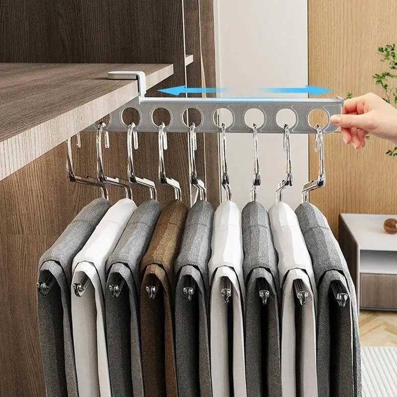 Retractable Wardrobe Rail Clothes Hanger Towel Coat Rack Closet Cabinet Storage Organizer Pull Out Hanging Wardrobe Rail Rod C251117