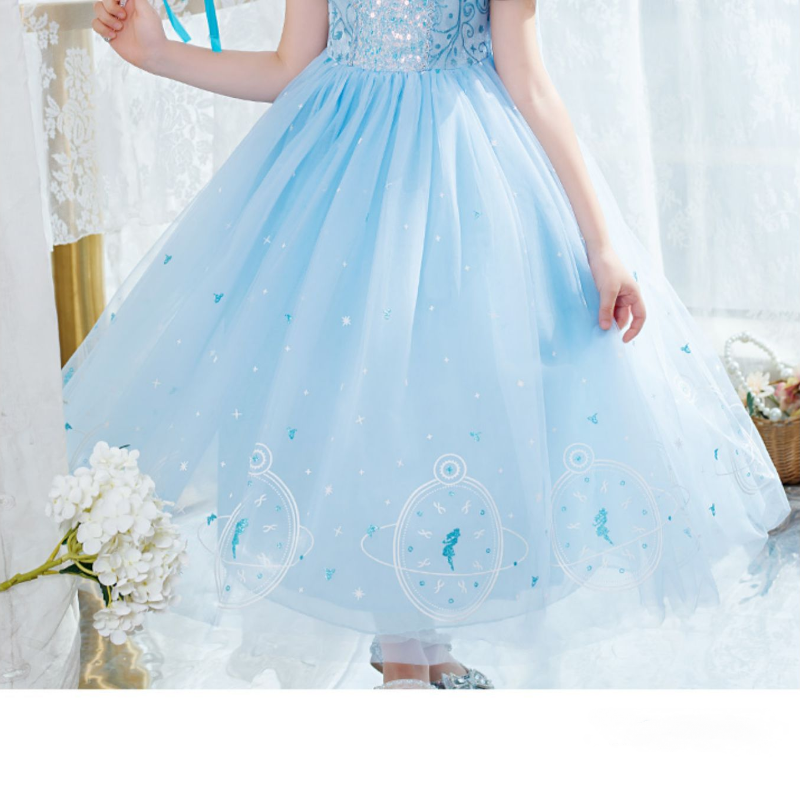 DISNEY toddler designer clothes baby girl designer clothes Elsa princess dress Summer dress children's birthday clothes.