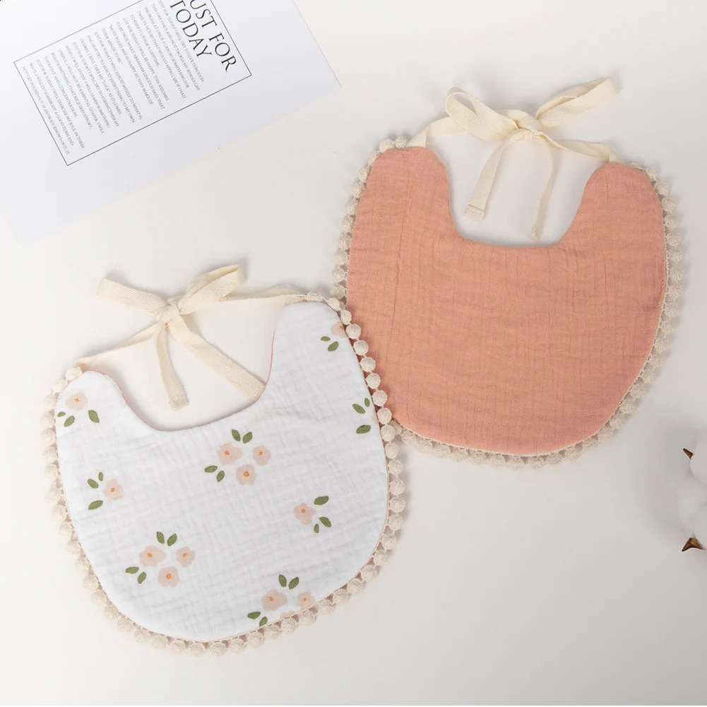Cotton cloth baby boy girl bib doublesided floral print Saliva towel feeding Burp childrens adjustable scarf 250414z