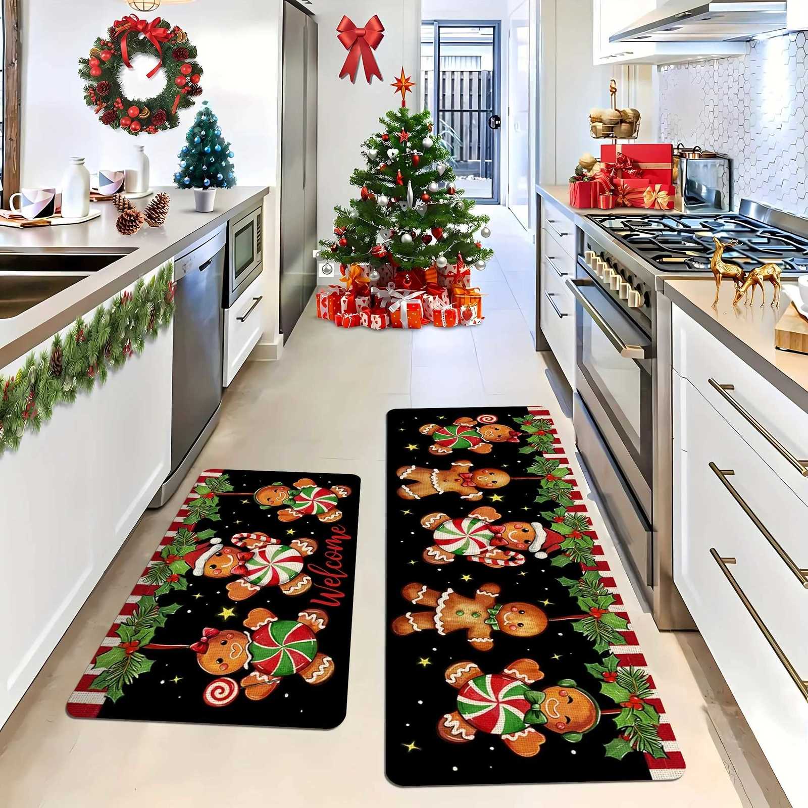 Christmas Gingerbread Candy Cane Kitchen Carpets Entrance Welcome Doormat Living Room Bedroom Laundry Bathroom Non-slip FloormatM251117