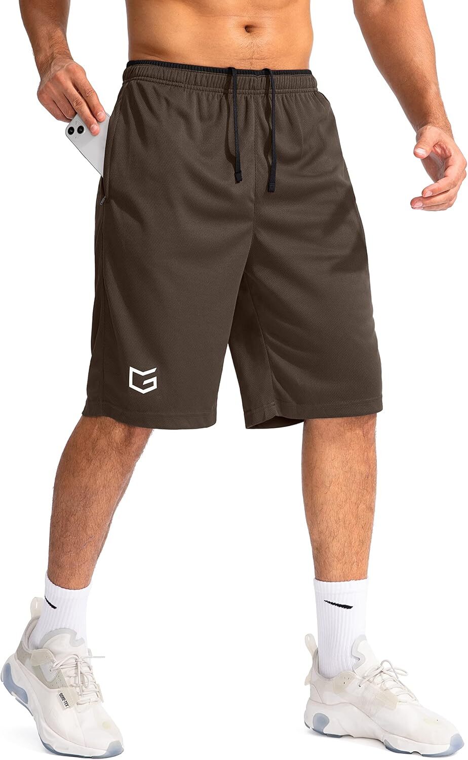 Men's basketball with zippered pockets, lightweight and quick drying, 27.94 cm long, men's sports gym shorts