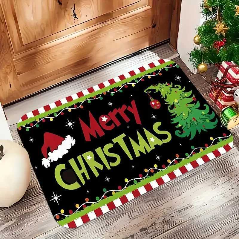 Christmas Red And White Stripe Santa Claus Welcome Mat Flannel For Bathroom Living Room Bedroom Kitchen Christmas Decor CarpetM251117