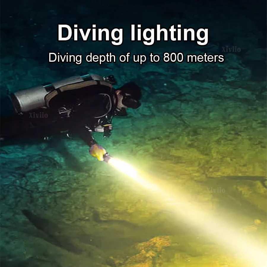 9000000LM Super Bright LED Diving Flashlight Powerful Waterproof Diving Land Dual-purpose Light Hunting Emergency Two-color Lamp M251117