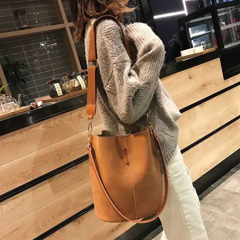 Frosted Leather Bucket Bag For Women Vintage Bucket Bag Ladies Handbag Casual Satchel Bag Adjustable Straps Retro MinimalistW251117