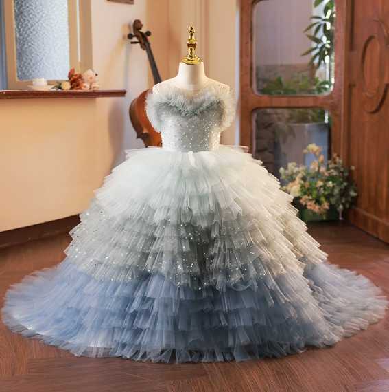 Girl's Dresses New girls' tuxedo dress, high-end light luxury flower girl princess dress, girl model catwalk host piano performance costume 