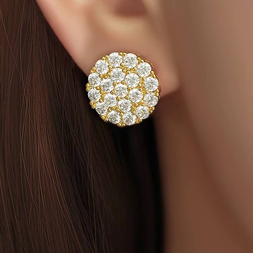 For FOXI 925 Sterling Silver Zirconia Stud Earrings for Women Gold Rhodium Plated for Anniversary Party Gift